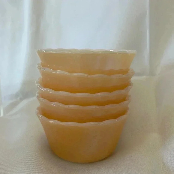 Fire King By Anchor Hocking Scalloped Edged Custard Cups - Set of 5 - Picture 5 of 6